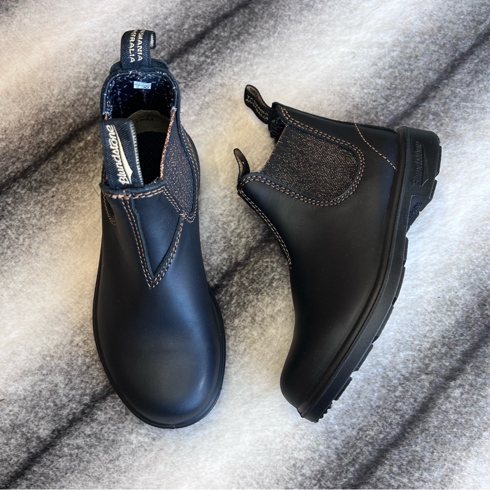 Blundstone BL 1992 Black Leather Bronze Glitter Chelsea Kids Boots